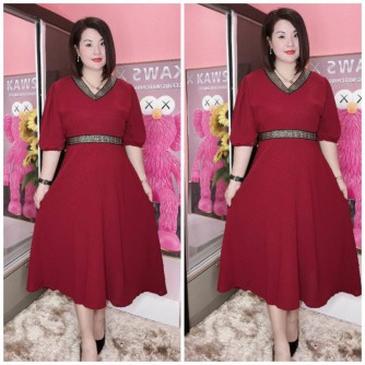 DRESS VNECK BUNGA OVERSIZE KAIN SATIN AND COTTON CEY