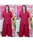 SET PLAIN WITH BUTTON, SELUAR PANJANG MATERIAL HEAVY CEY