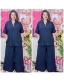 SET PLAIN WITH BUTTON, SELUAR PANJANG MATERIAL HEAVY CEY