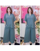 SET PLAIN WITH BUTTON, SELUAR PANJANG MATERIAL HEAVY CEY