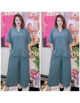 SET PLAIN WITH BUTTON, SELUAR PANJANG MATERIAL HEAVY CEY