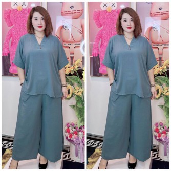 SET PLAIN WITH BUTTON, SELUAR PANJANG MATERIAL HEAVY CEY