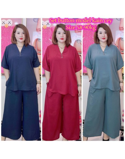 SET PLAIN WITH BUTTON, SELUAR PANJANG MATERIAL HEAVY CEY