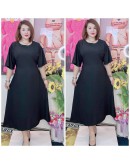 LONG DRESS A-LINE PLAIN AND FLOWERS, SWEET DESIGN AND SIMPLE