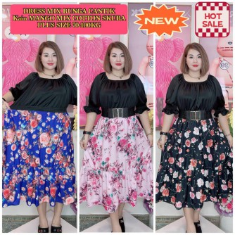 DRESS MIX BUNGA KAIN MANGO MIX COTTON SKUBA PLUS SIZE