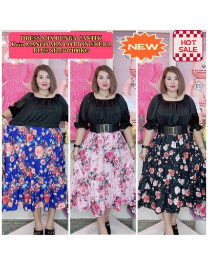 DRESS MIX BUNGA KAIN MANGO MIX COTTON SKUBA PLUS SIZE