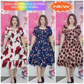 DRESS MIDI BUTTON SWEET AND SIMPLE 70-95KG