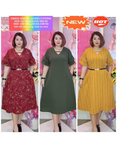 DRESS CEY CORAK BUNGA DAN GARIS (2SIZE)