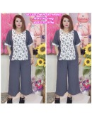 Set Plazo Panjang Kain Cey Bunga dan Plain Ironless