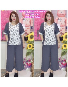 Set Plazo Panjang Kain Cey Bunga dan Plain Ironless