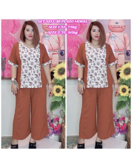 Set Plazo Panjang Kain Cey Bunga dan Plain Ironless